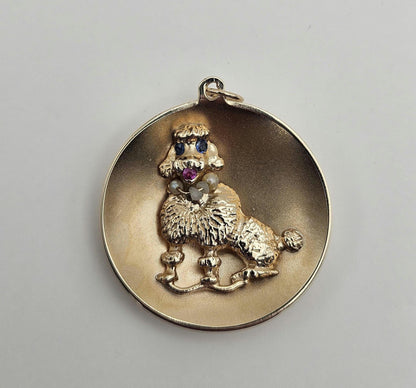 Vintage 14k Gold Poodle Charm Pendant: Ruby, Sapphire, Pearl Necklace