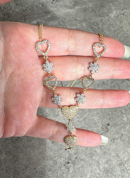 18k Solid Gold Necklace Chain Hearts, Gold necklaces for women, Women's Jewelry, Jewellery Design, Real Gold, Gift for Her