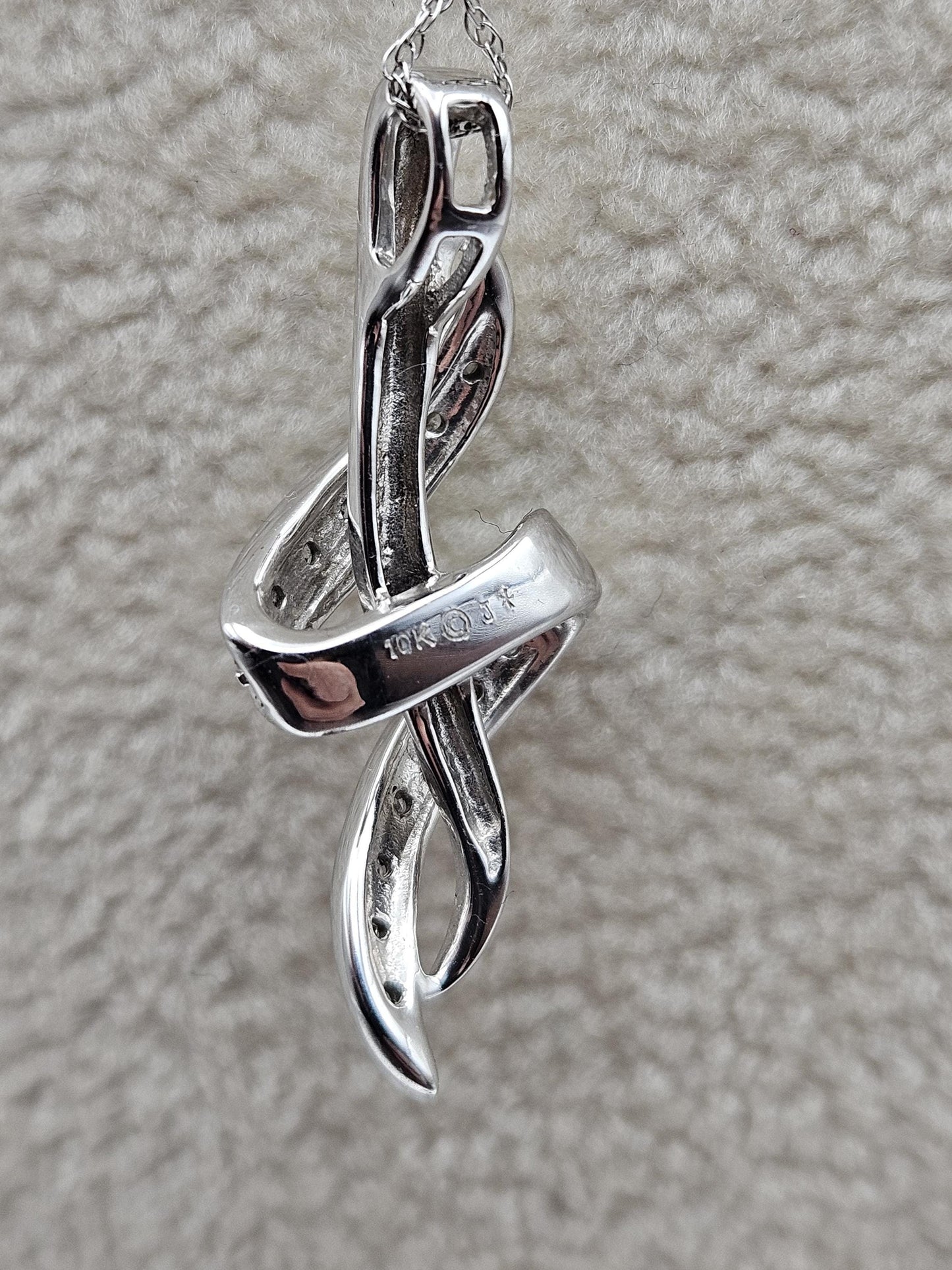 10k Necklace White Gold with Sparkling Intertwined Loop Pendant - White Gold Pendant in 18 inches Necklace - Modern Jewelry Gift for Her