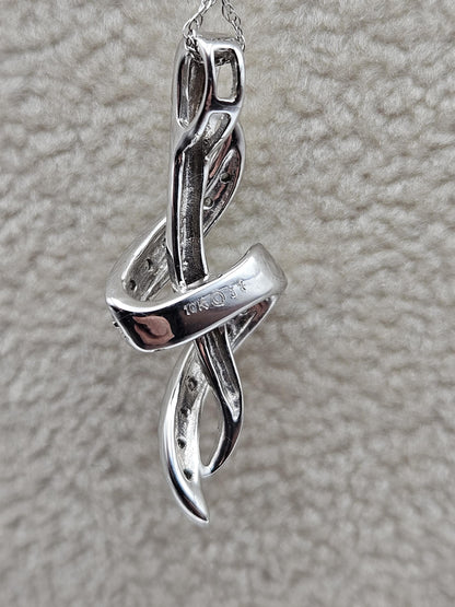 10k Necklace White Gold with Sparkling Intertwined Loop Pendant - White Gold Pendant in 18 inches Necklace - Modern Jewelry Gift for Her