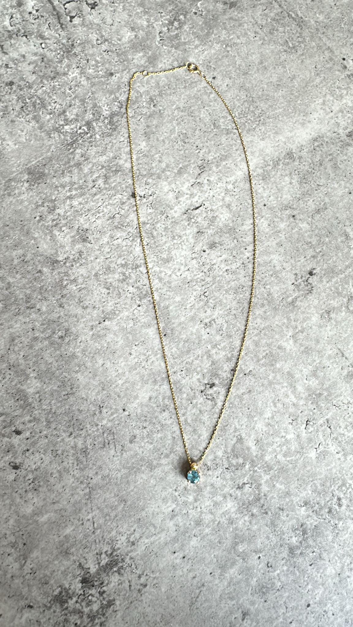 Blue stone Gold Necklace Aquamarine 18k Real Solid Gold , March Birthstone, Aquamarine Round Stone, Gold Chain Necklace, Gift for her