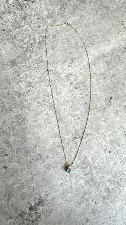 Blue stone Gold Necklace Aquamarine 18k Real Solid Gold , March Birthstone, Aquamarine Round Stone, Gold Chain Necklace, Gift for her