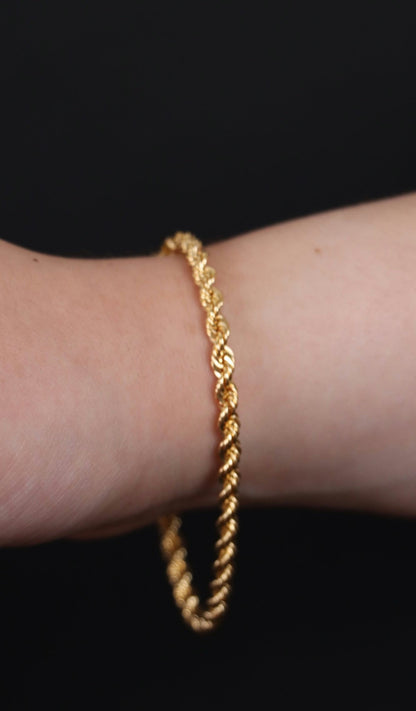18k Rope Gold Bracelet, Rope Chain Bracelet, Gold Rope Chain, Solid Rope Chain, Real Gold Bracelet, Dainty Gold Bracelet, Anniversary Gift