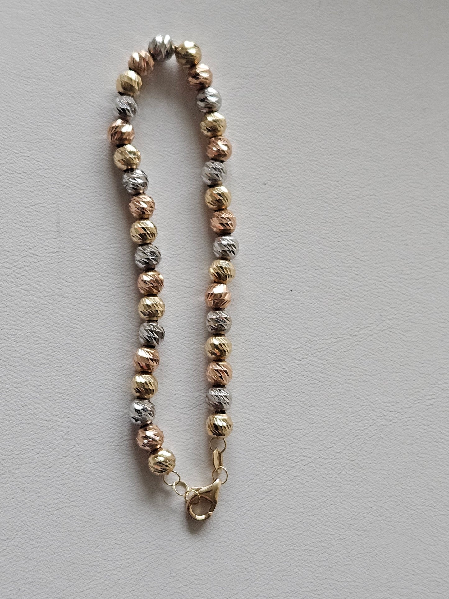 18K real tricolor, rose yellow white gold, gold bracelet, beads chain bracelet, charm minimal simple style, chic gift BD