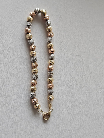 18K real tricolor, rose yellow white gold, gold bracelet, beads chain bracelet, charm minimal simple style, chic gift BD