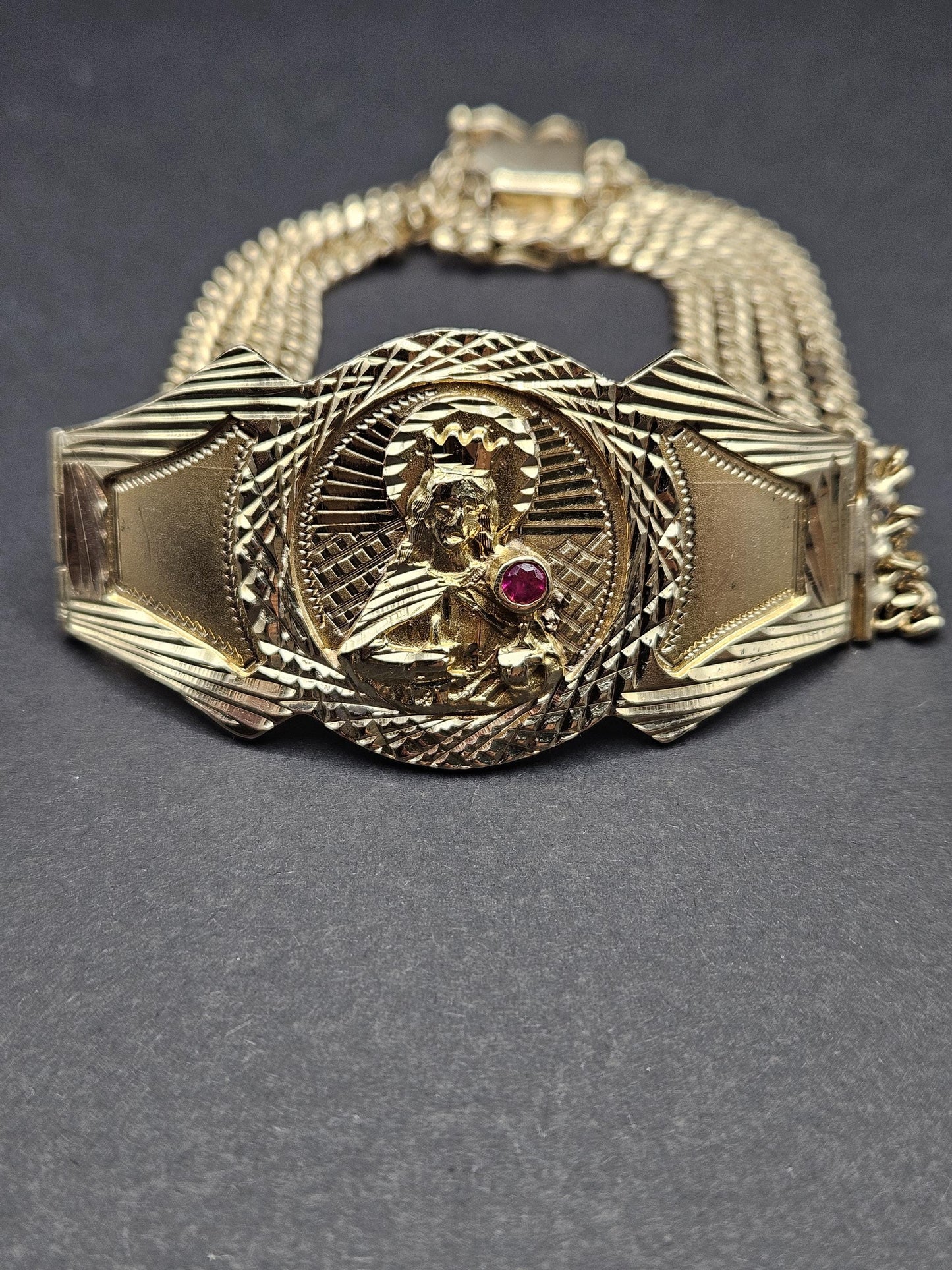 Real 14k Gold Bracelet Solid San barbara 8.75 inches Cuban Link BOX Lock, Pura Oro, 14k Rear Vintage Beautiful Bracelet Natural Ruby stone