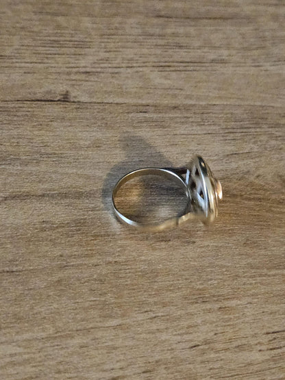 Vintage 14K Gold Ring with Deep Red Center and Clear Accents, Unique Statement Jewelry, Antique Style Cocktail or Engagement Ring, Gift her