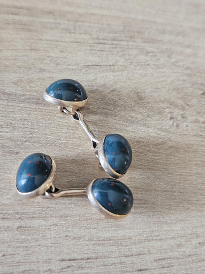 Elegant Vintage Cufflinks in 14K Gold – Green Gemstone with Red Accents, Classic Men's Style, gift for him