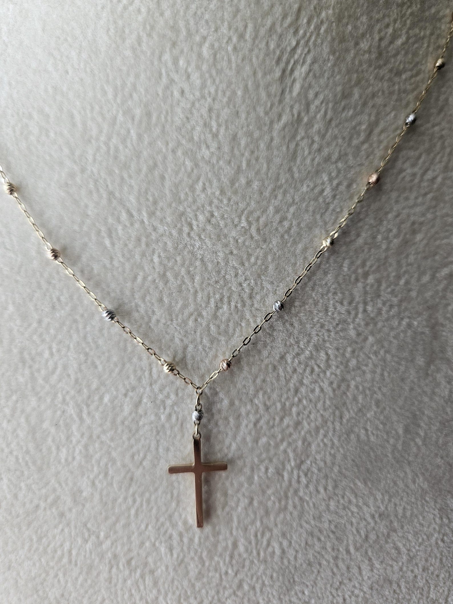 14k Gold Crucifix Necklace Cross Solid Tri Colors Beads Pendant Necklace, Minimalist Cross Jewelry, Religious Necklace, Gift for her