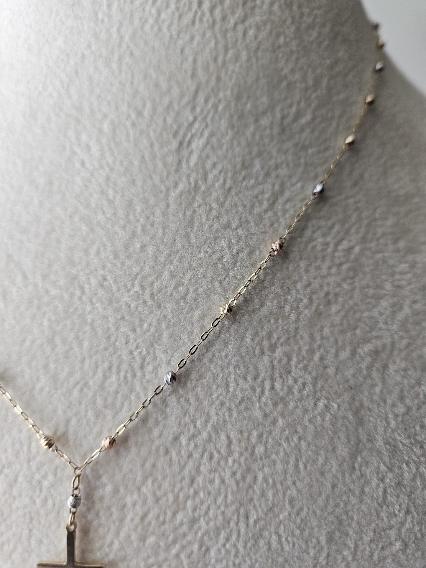 14k Gold Crucifix Necklace Cross Solid Tri Colors Beads Pendant Necklace, Minimalist Cross Jewelry, Religious Necklace, Gift for her