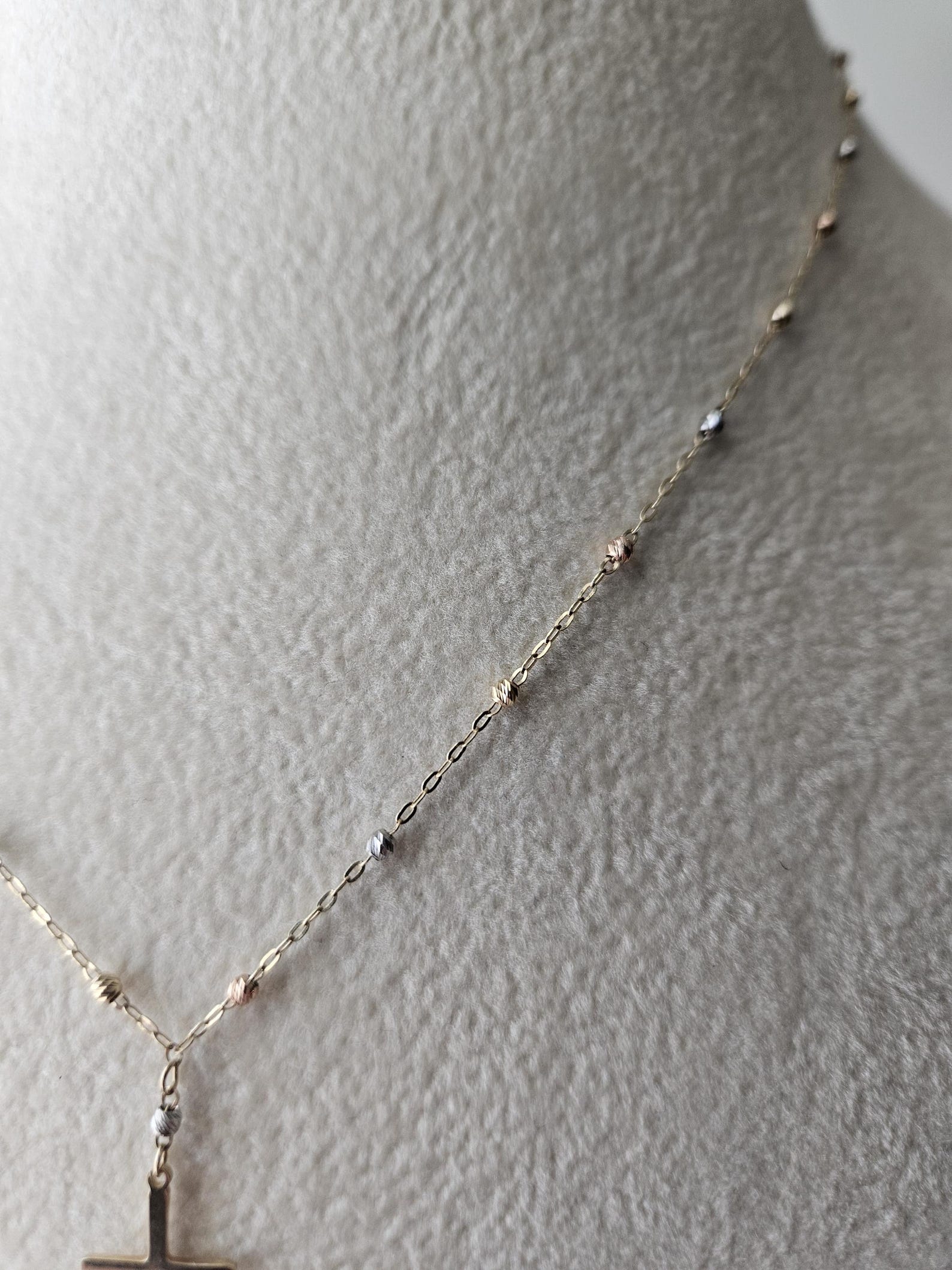 14k Gold Crucifix Necklace Cross Solid Tri Colors Beads Pendant Necklace, Minimalist Cross Jewelry, Religious Necklace, Gift for her