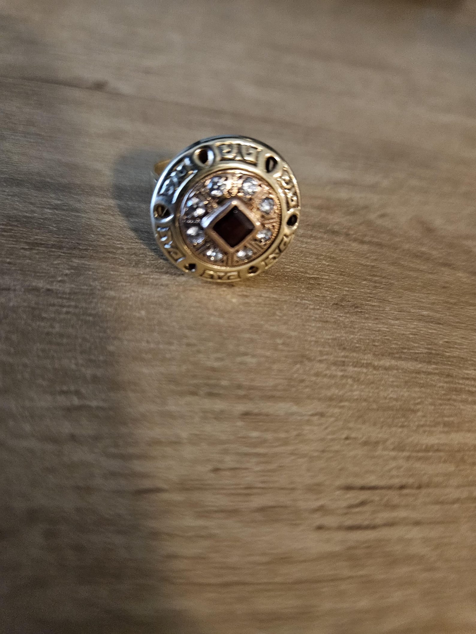 Vintage 14K Gold Ring with Deep Red Center and Clear Accents, Unique Statement Jewelry, Antique Style Cocktail or Engagement Ring, Gift her