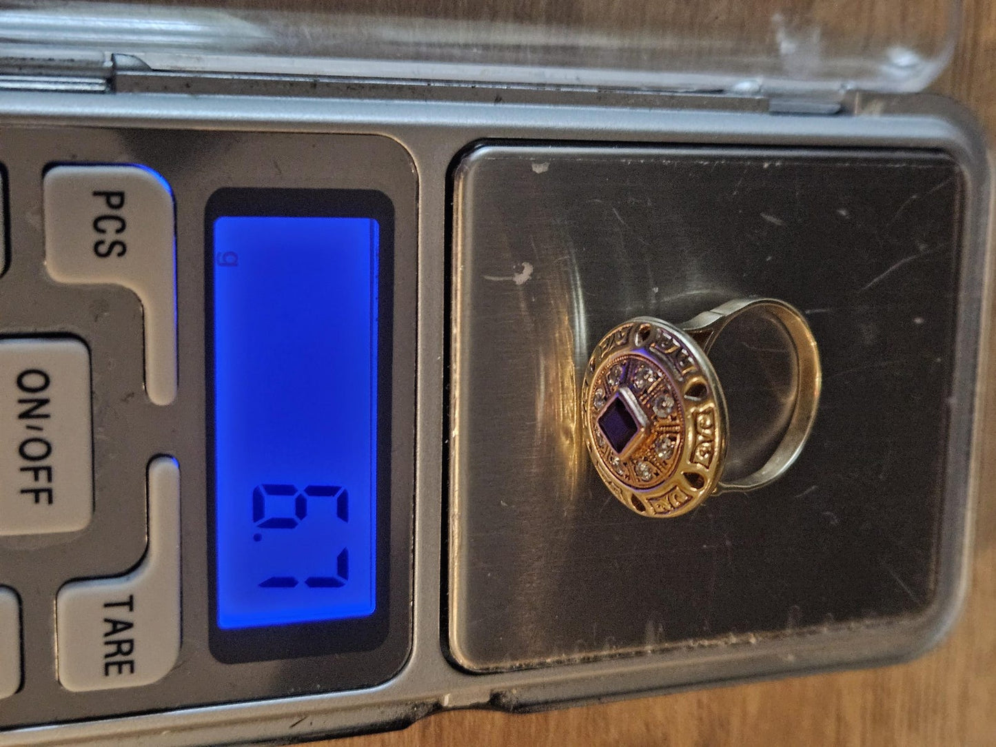 Vintage 14K Gold Ring with Deep Red Center and Clear Accents, Unique Statement Jewelry, Antique Style Cocktail or Engagement Ring, Gift her