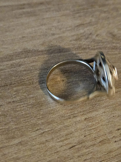 Vintage 14K Gold Ring with Deep Red Center and Clear Accents, Unique Statement Jewelry, Antique Style Cocktail or Engagement Ring, Gift her