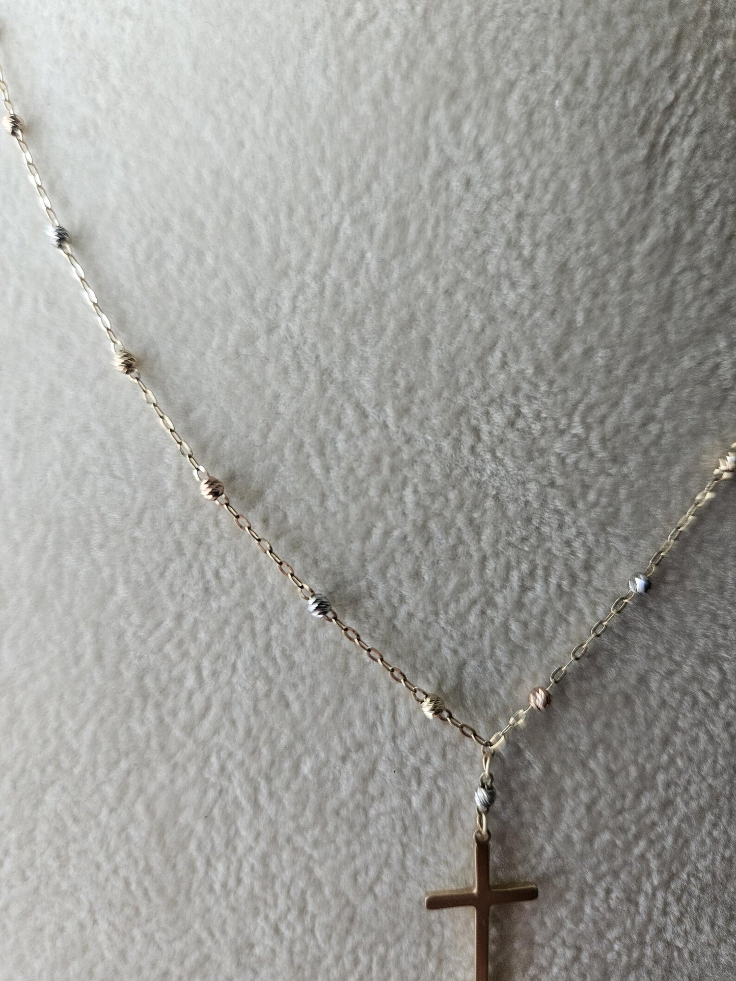 14k Gold Crucifix Necklace Cross Solid Tri Colors Beads Pendant Necklace, Minimalist Cross Jewelry, Religious Necklace, Gift for her