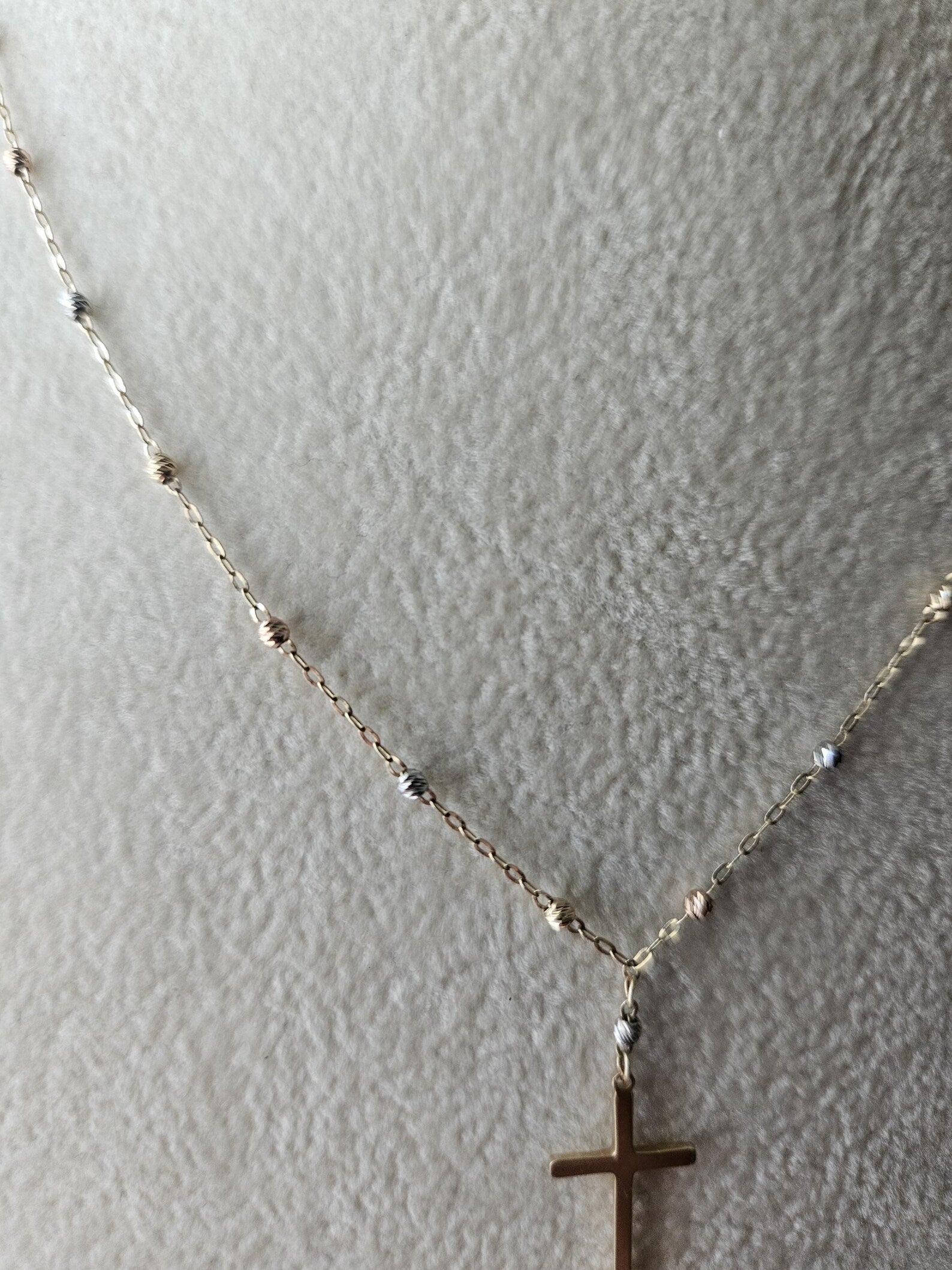 14k Gold Crucifix Necklace Cross Solid Tri Colors Beads Pendant Necklace, Minimalist Cross Jewelry, Religious Necklace, Gift for her