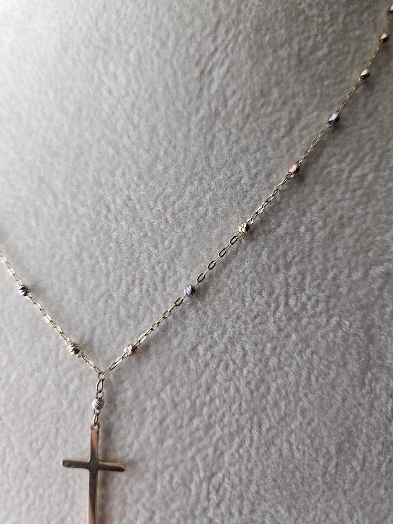 14k Gold Crucifix Necklace Cross Solid Tri Colors Beads Pendant Necklace, Minimalist Cross Jewelry, Religious Necklace, Gift for her