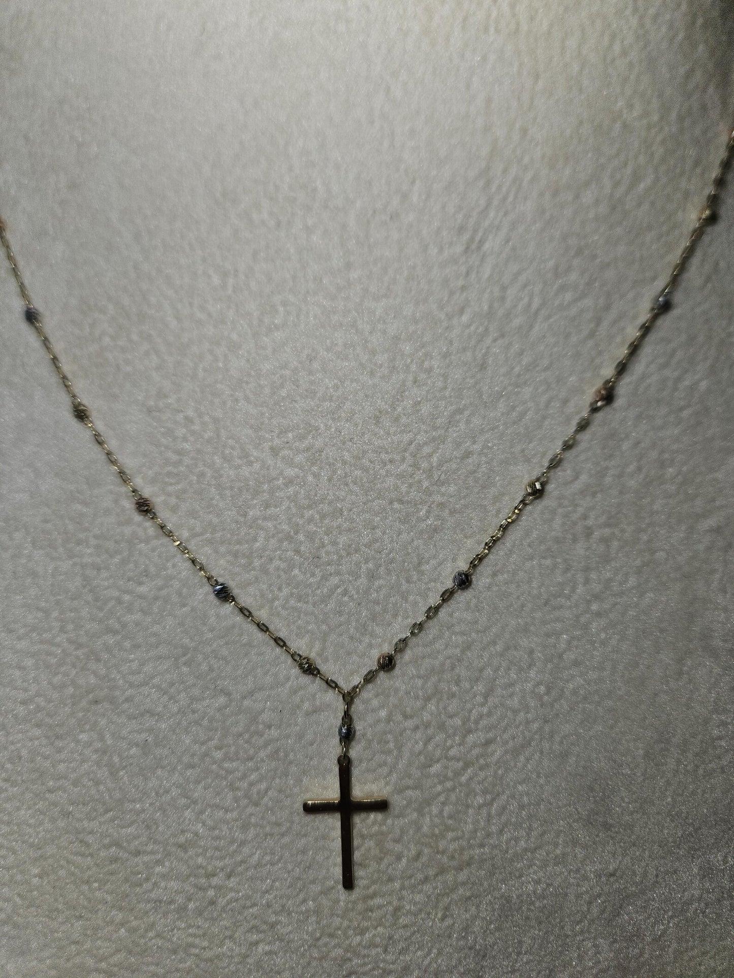 14k Gold Crucifix Necklace Cross Solid Tri Colors Beads Pendant Necklace, Minimalist Cross Jewelry, Religious Necklace, Gift for her