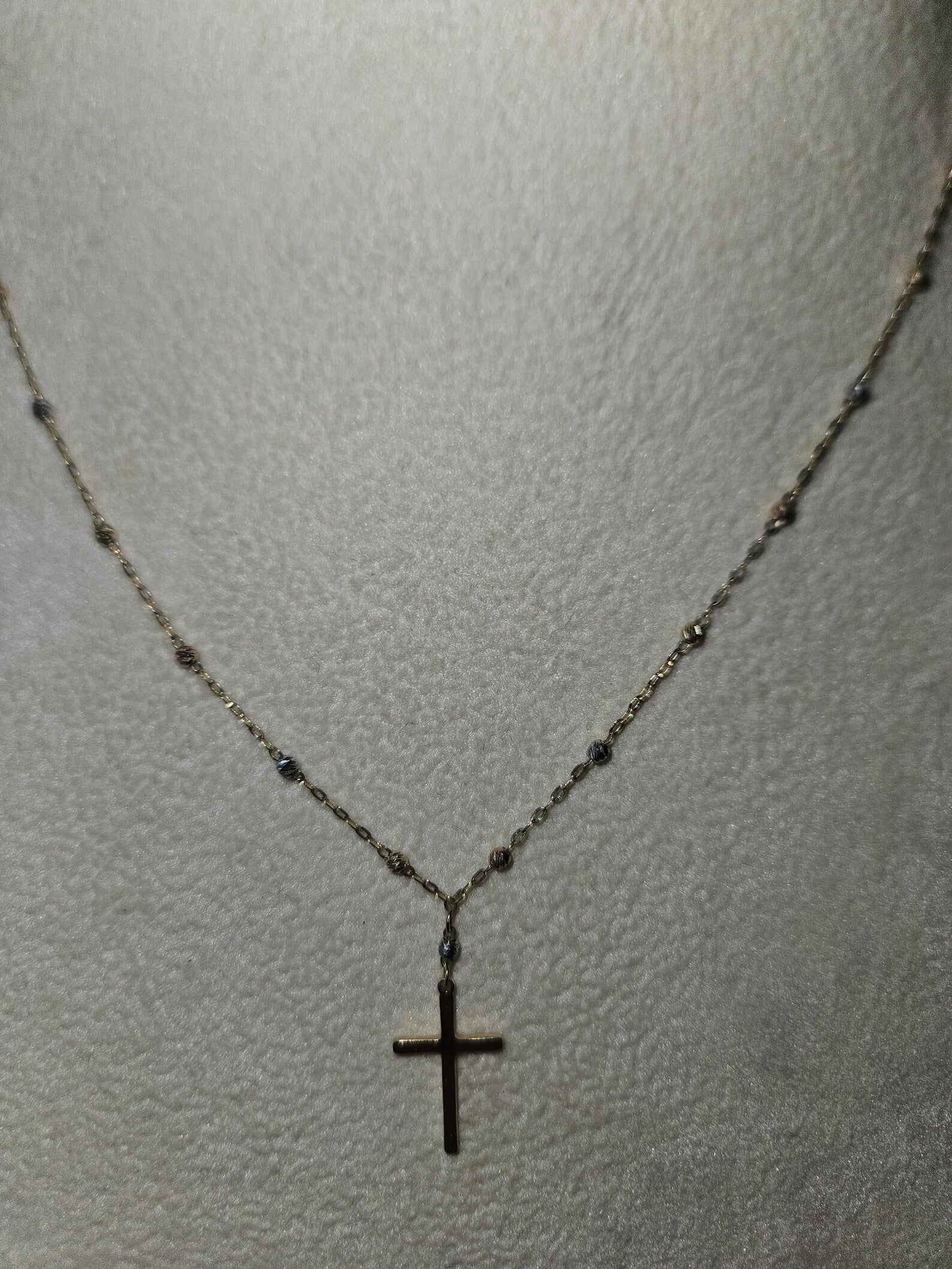 14k Gold Crucifix Necklace Cross Solid Tri Colors Beads Pendant Necklace, Minimalist Cross Jewelry, Religious Necklace, Gift for her