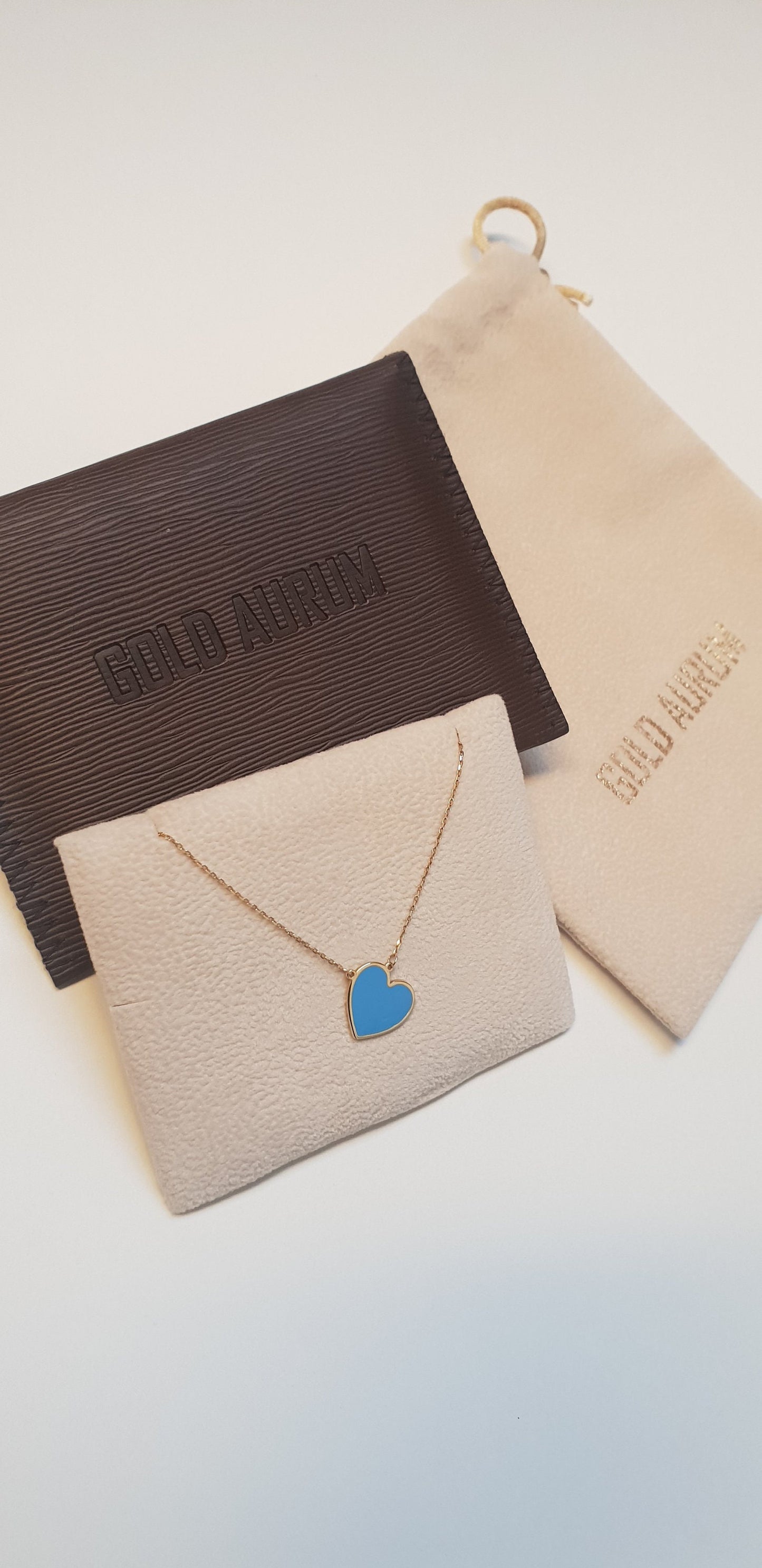 18k Gold Necklaces Blue Gold Heart Pendant, Gold Chain Heart Love Pendant, Jewelry For Womens, Necklace with gold pendant, Gift for her