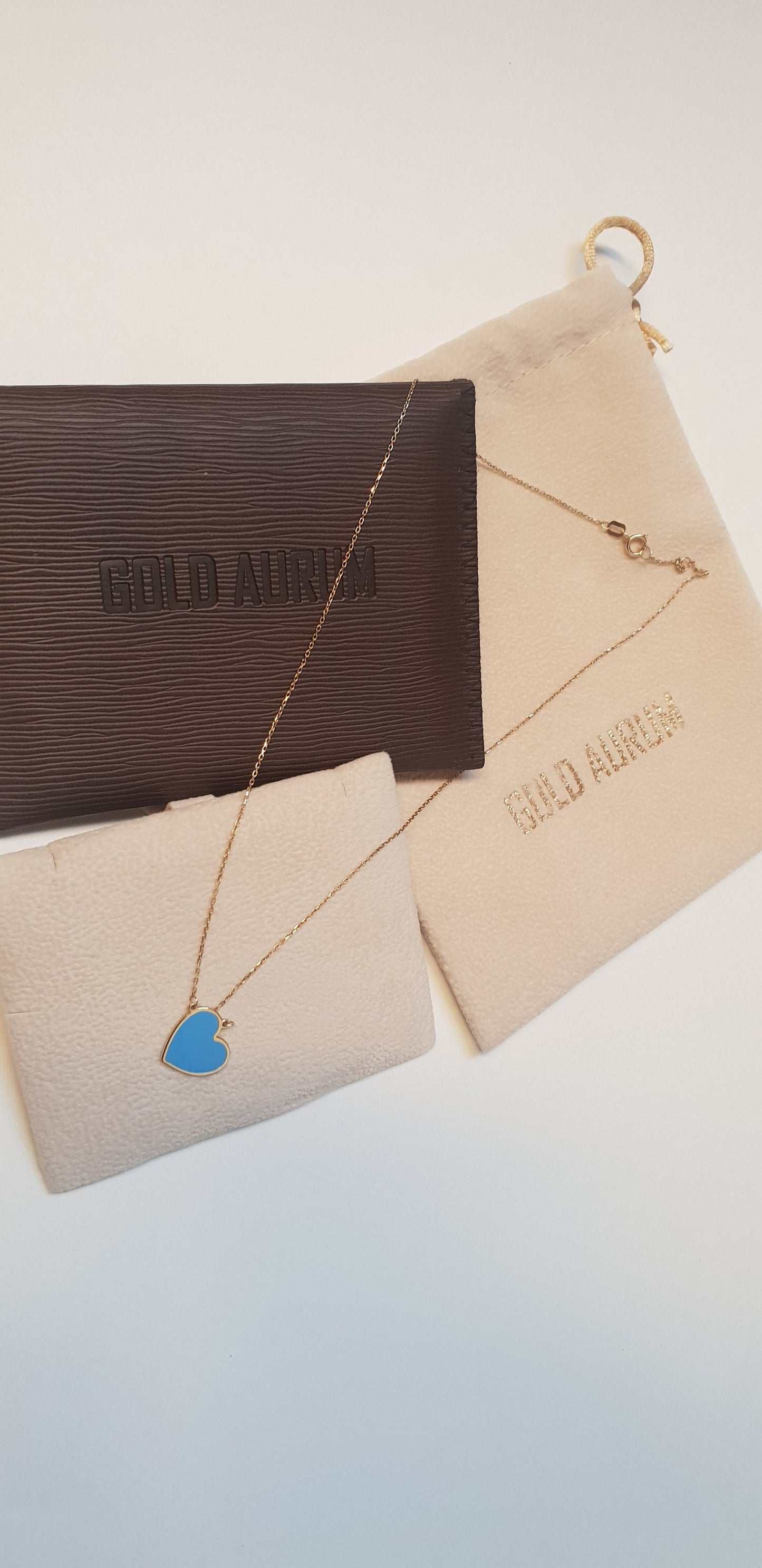 18k Gold Necklaces Blue Gold Heart Pendant, Gold Chain Heart Love Pendant, Jewelry For Womens, Necklace with gold pendant, Gift for her