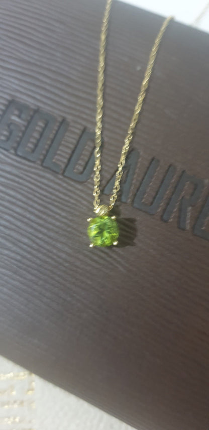 18k Gold pendant August Birthstone Necklace, Peridot Green Pendant, 18K Gold, Wife Gift, Personalized Round Necklace, Bridesmaid, Mom Gift