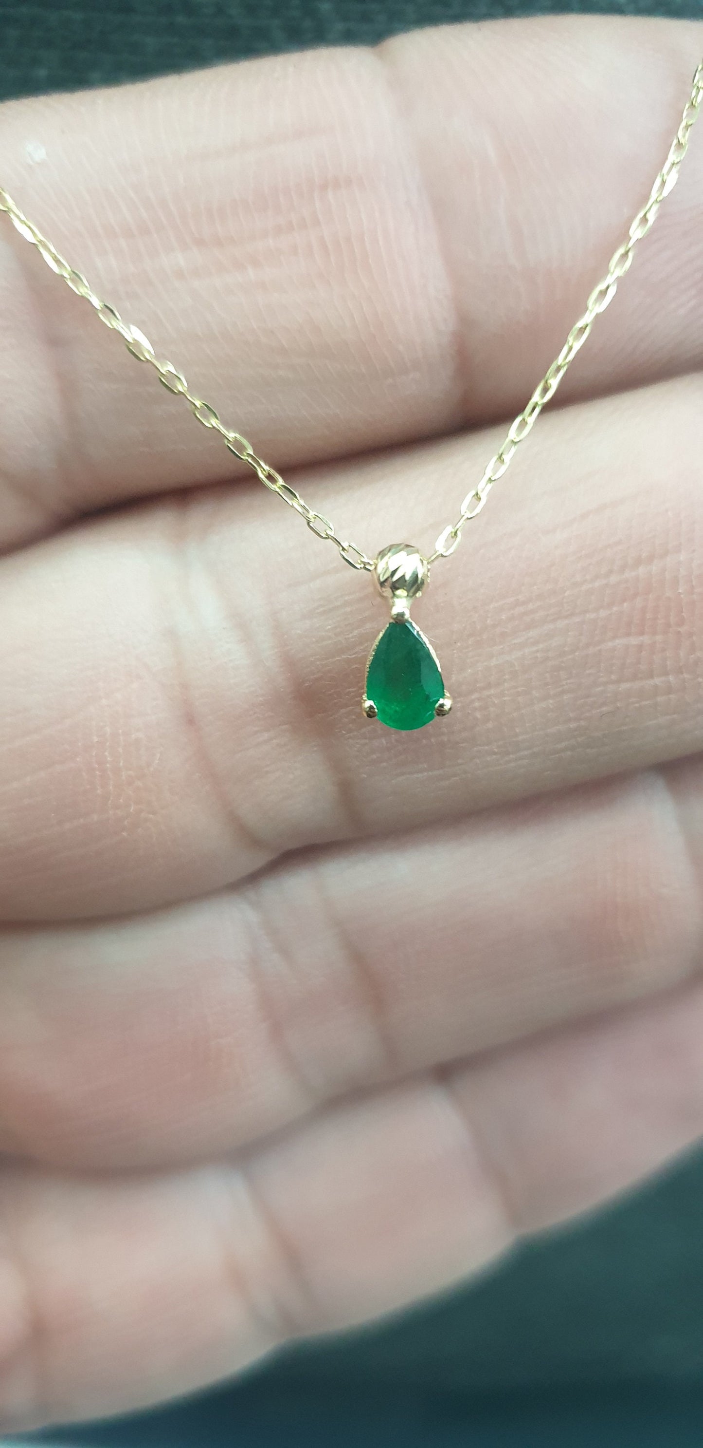 18k Gold Necklace Natural Emerald Pendant, 18K Solid Gold Necklace, Natural Emerald Pendant, Emerald stone, Genuine stones, Gift for her
