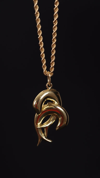 18k Gold Pendant Dolphins, 18k Gold Dolphin Pendant, Gold Pendant Charm, Handmade Jewelry, Solid Gold Pendant, Beach Jewelry, Dolphin Gift