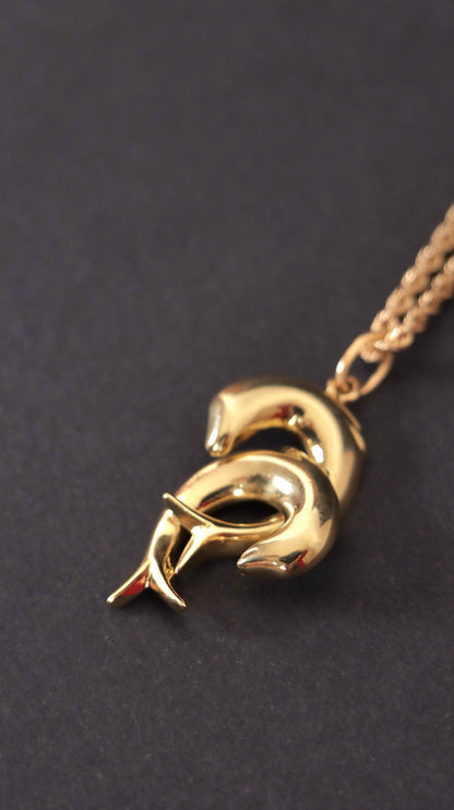 18k Gold Pendant Dolphins, 18k Gold Dolphin Pendant, Gold Pendant Charm, Handmade Jewelry, Solid Gold Pendant, Beach Jewelry, Dolphin Gift