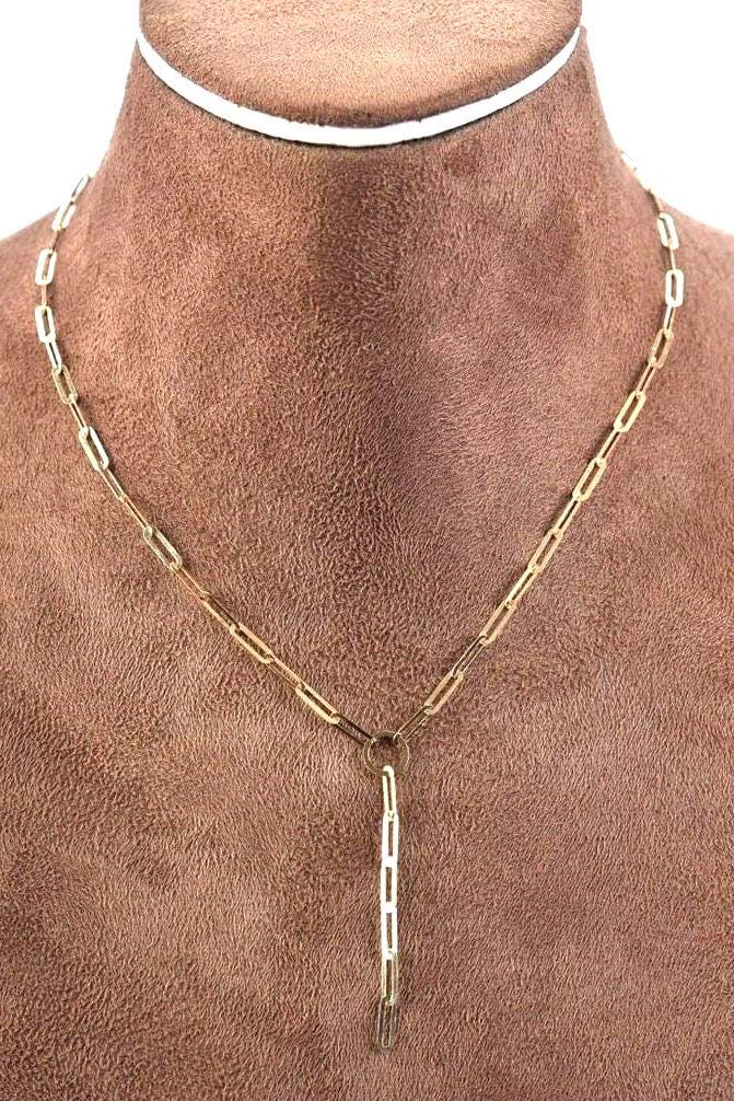 18k Gold Paperclip Necklace, Paperclip Gold Chai, Real Solid Gold , Chain supply, Necklace 18K Shiny Gold Chain Necklace Birthday Gift