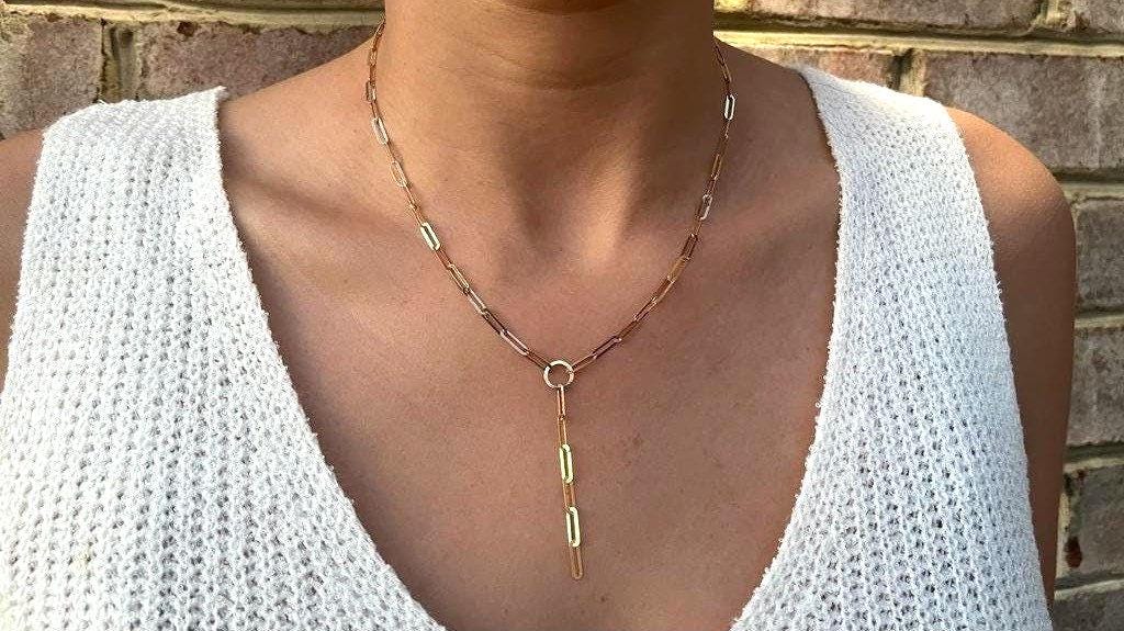 18k Gold Paperclip Necklace, Paperclip Gold Chai, Real Solid Gold , Chain supply, Necklace 18K Shiny Gold Chain Necklace Birthday Gift