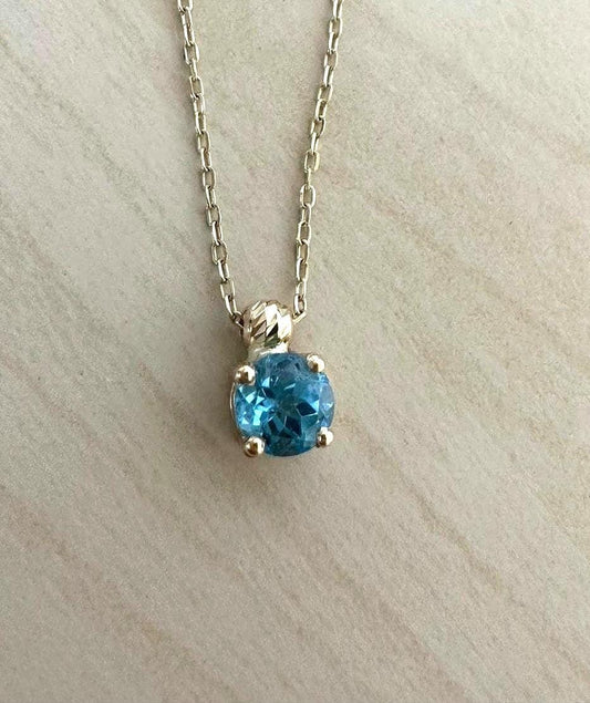 Blue stone Gold Necklace Aquamarine 18k Real Solid Gold , March Birthstone, Aquamarine Round Stone, Gold Chain Necklace, Gift for her