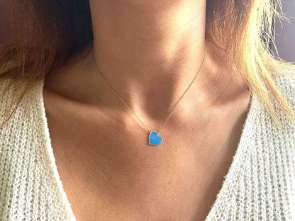 18k Gold Necklaces Blue Gold Heart Pendant, Gold Chain Heart Love Pendant, Jewelry For Womens, Necklace with gold pendant, Gift for her