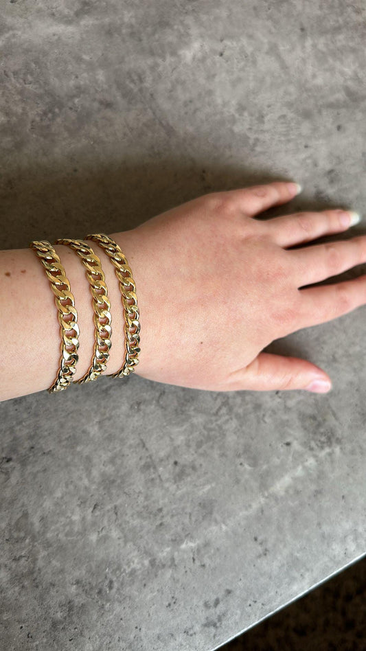 18K Curb Real Gold Chain Bracelets, Solid 18K Gold Miami Cuban Links Bracelets, 5 MM Thick Real Gold Bracelet for Him/Her, Birthday Gift!