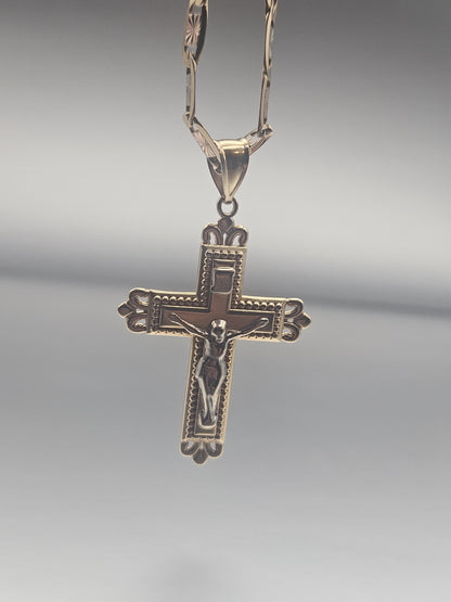 14K Cross Gold Pendant Yellow and White Solid Gold- Jesus Cross Necklace - Christian Crucifix Religious Jewelry - Handmade Gold Cross Charm