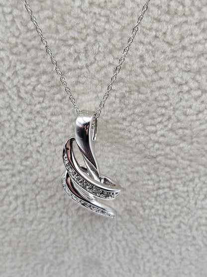 10k Necklace White Gold with Sparkling Intertwined Loop Pendant - White Gold Pendant in 18 inches Necklace - Modern Jewelry Gift for Her