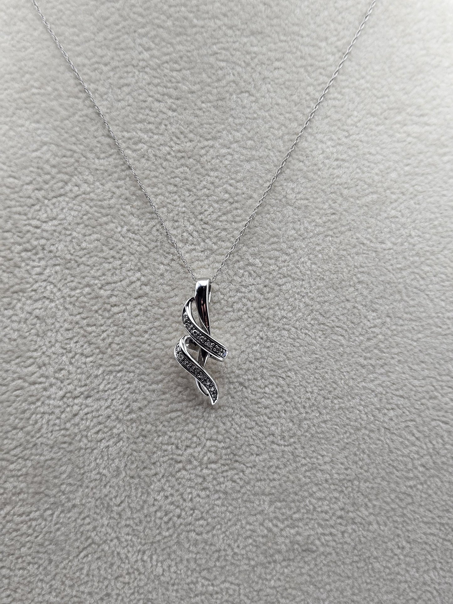 10k Necklace White Gold with Sparkling Intertwined Loop Pendant - White Gold Pendant in 18 inches Necklace - Modern Jewelry Gift for Her