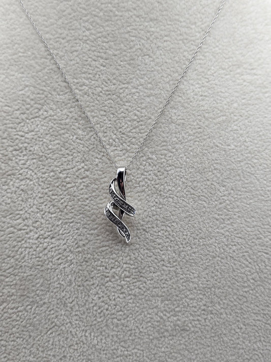 10k Necklace White Gold with Sparkling Intertwined Loop Pendant - White Gold Pendant in 18 inches Necklace - Modern Jewelry Gift for Her