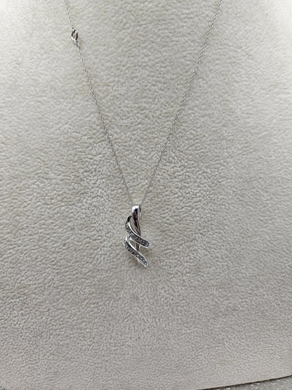 10k Necklace White Gold with Sparkling Intertwined Loop Pendant - White Gold Pendant in 18 inches Necklace - Modern Jewelry Gift for Her