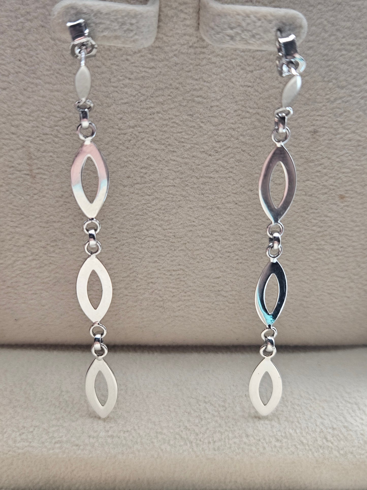 Solid 14K White Gold Modern Marquise Dangle Earrings