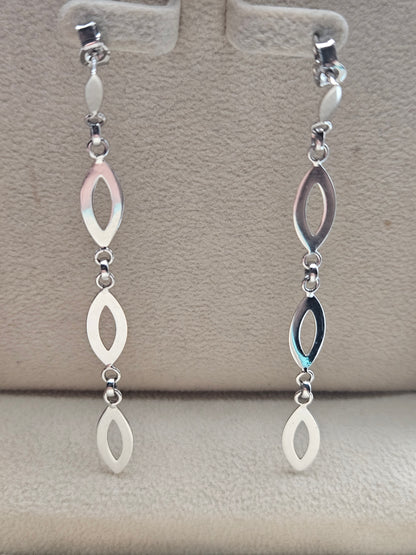 Solid 14K White Gold Modern Marquise Dangle Earrings