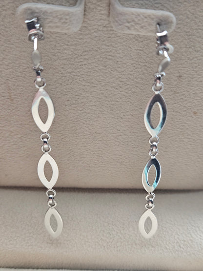 Solid 14K White Gold Modern Marquise Dangle Earrings