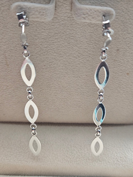 Solid 14K White Gold Modern Marquise Dangle Earrings