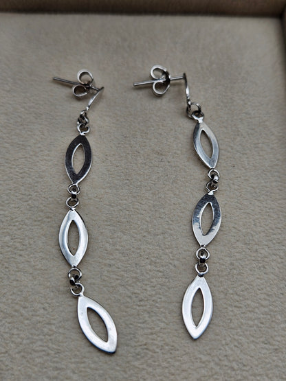 Solid 14K White Gold Modern Marquise Dangle Earrings