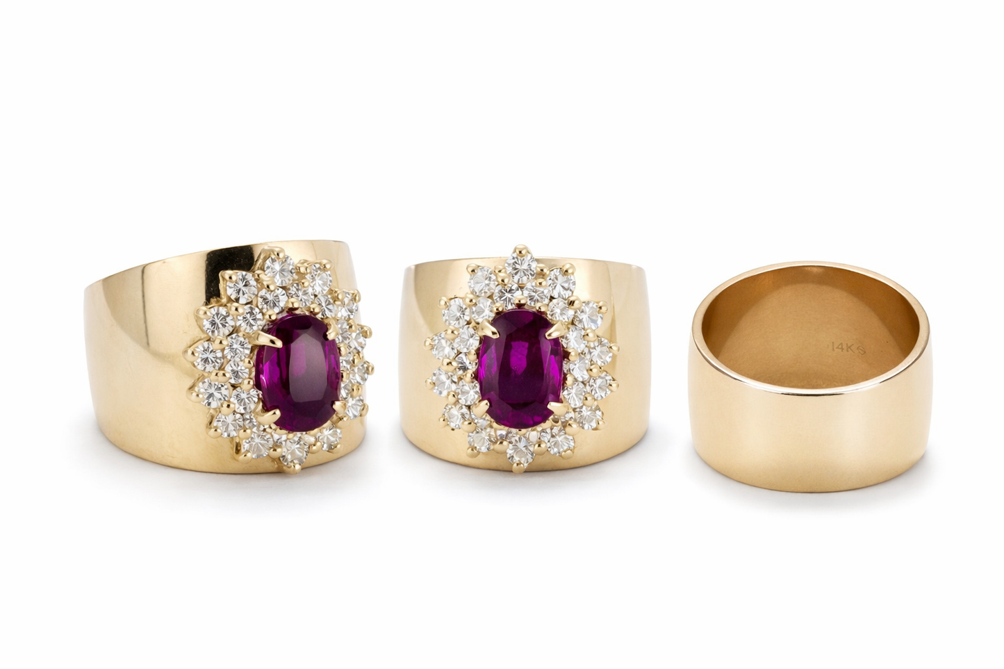 Estate 14K Gold Ring Yellow Gold Natural Oval Ruby Diamonds Stones Size 7.5