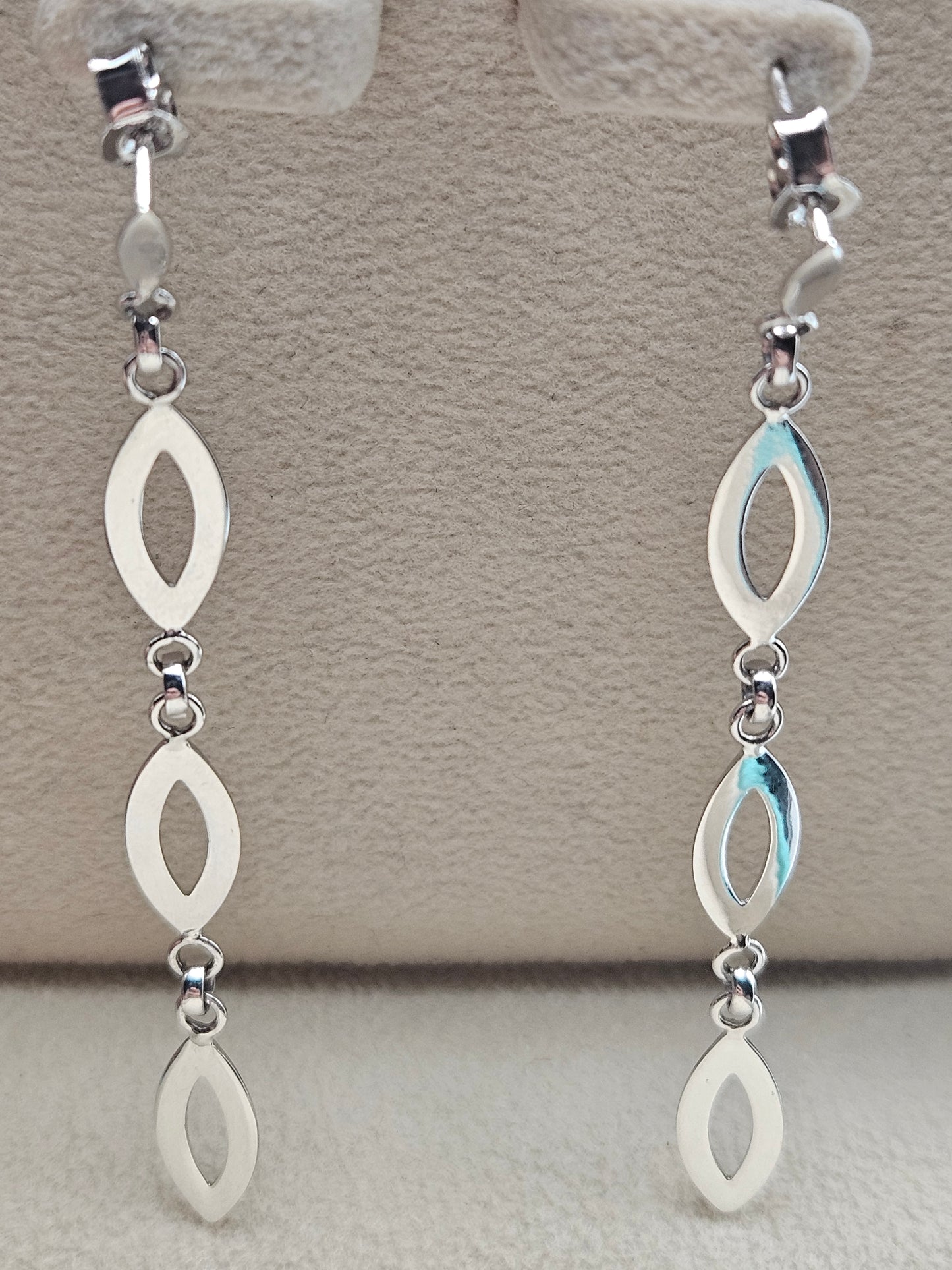 Solid 14K White Gold Modern Marquise Dangle Earrings