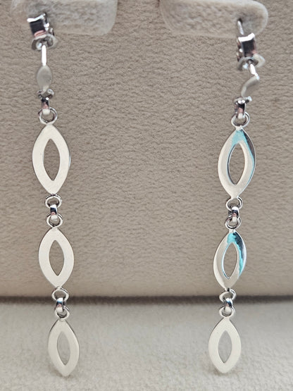 Solid 14K White Gold Modern Marquise Dangle Earrings